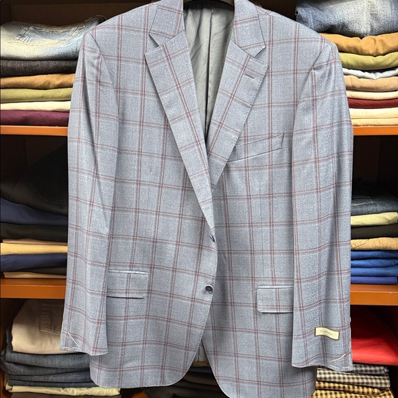 Canali Other - Canali Light Blue Windowpane Sportcoat with Red Checks